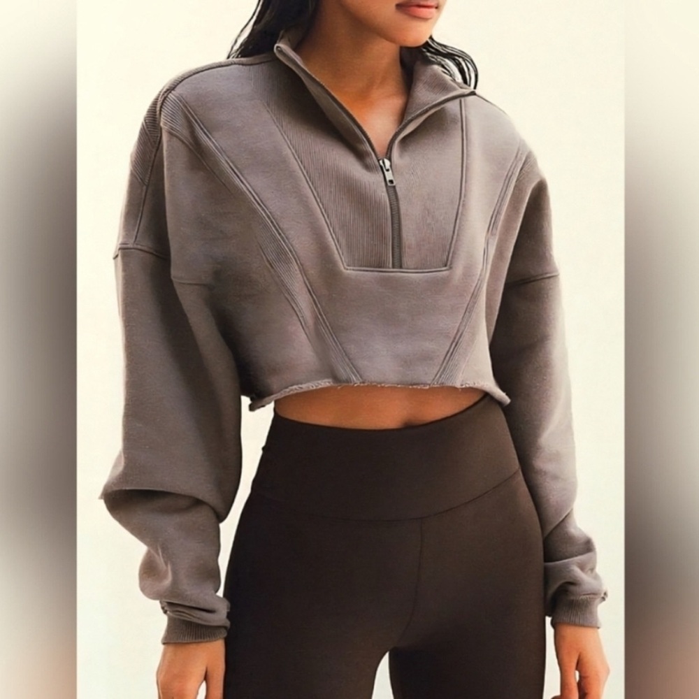 Joah Brown Cropped half zip Sweatshirt s/m